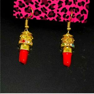 New BetseyJohnson Enamel Sexy Lipstick Earrings